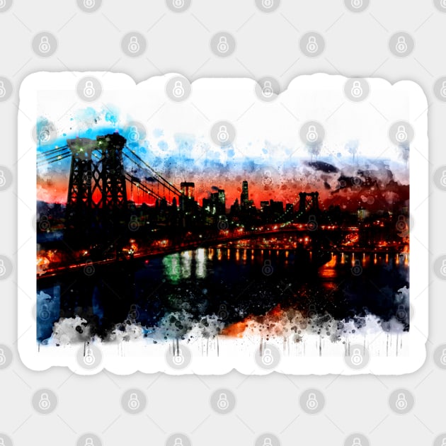 New York Panorama watercolor painting Sticker by Stylizing4You
